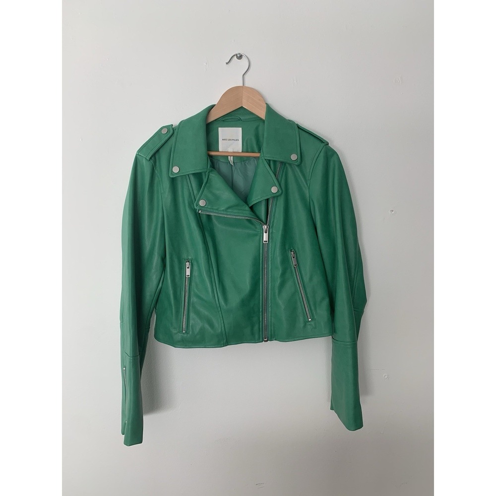 Avec Les Filles Faux Leather Crop Moto Jacket Kelly Green L Buttery Soft Luxe